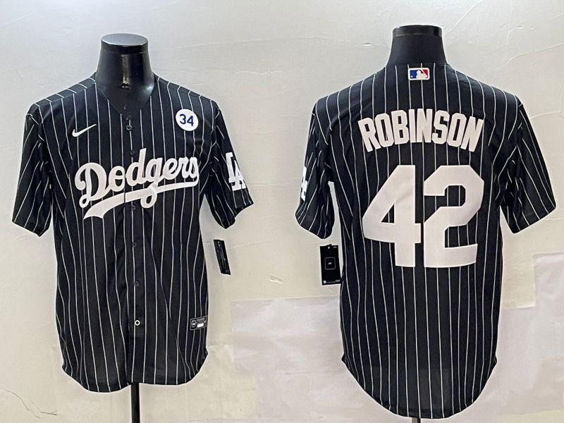 Men Los Angeles Dodgers #42 Robinson Black Stripe Jointly Name 2025 Nike MLB Jersey style 6->los angeles dodgers->MLB Jersey